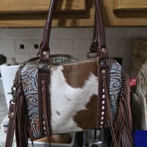 Myra Bag Brown and White Cowhide Shoulder Bag